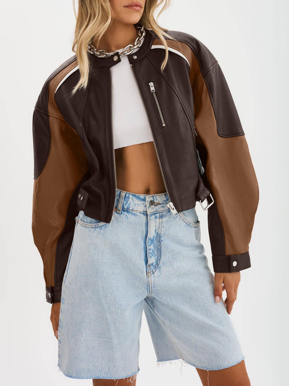 EBXN Womens Faux Leather Bomber Jackets