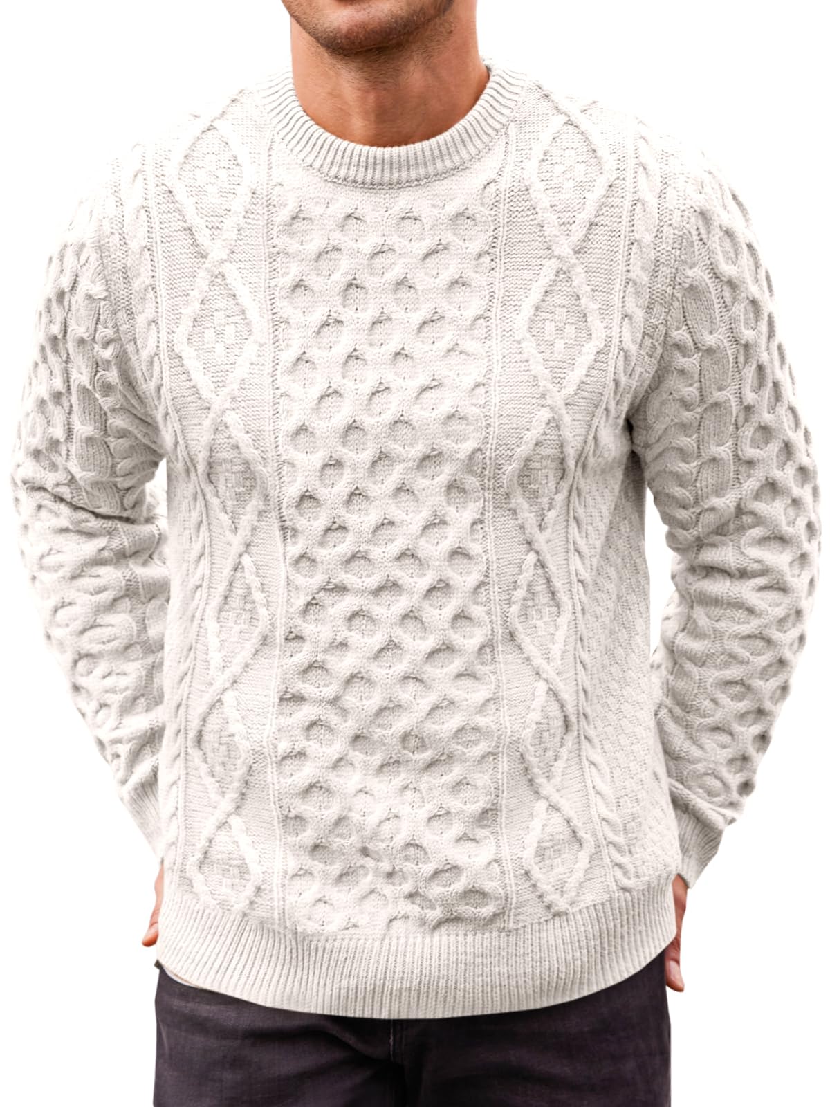 EBXN Mens Cable Knitted Pullover Sweater