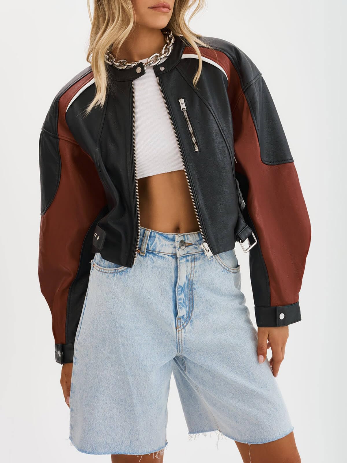 EBXN Womens Faux Leather Bomber Jackets