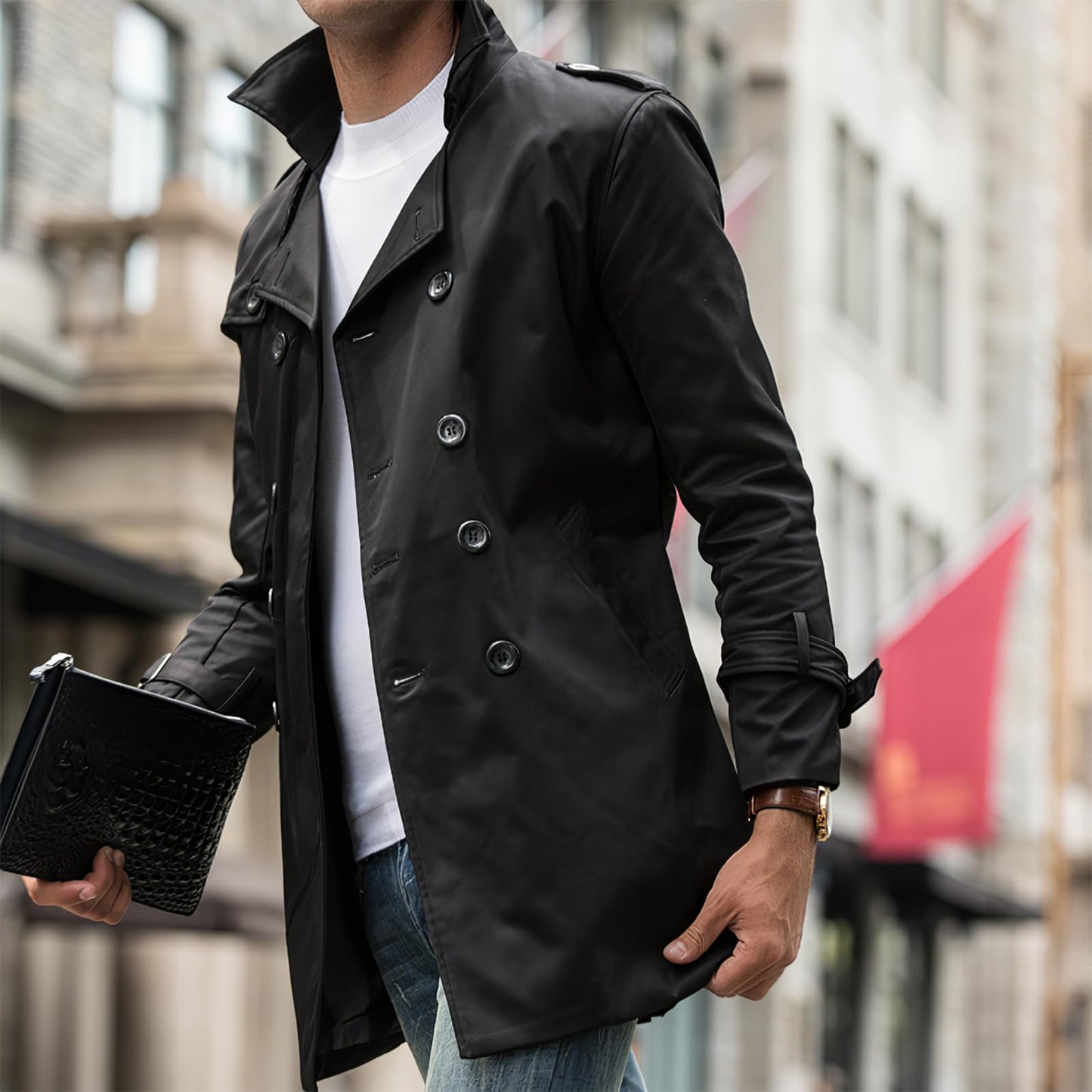 eBexxin - Men's Double Breasted Windbreaker Coat