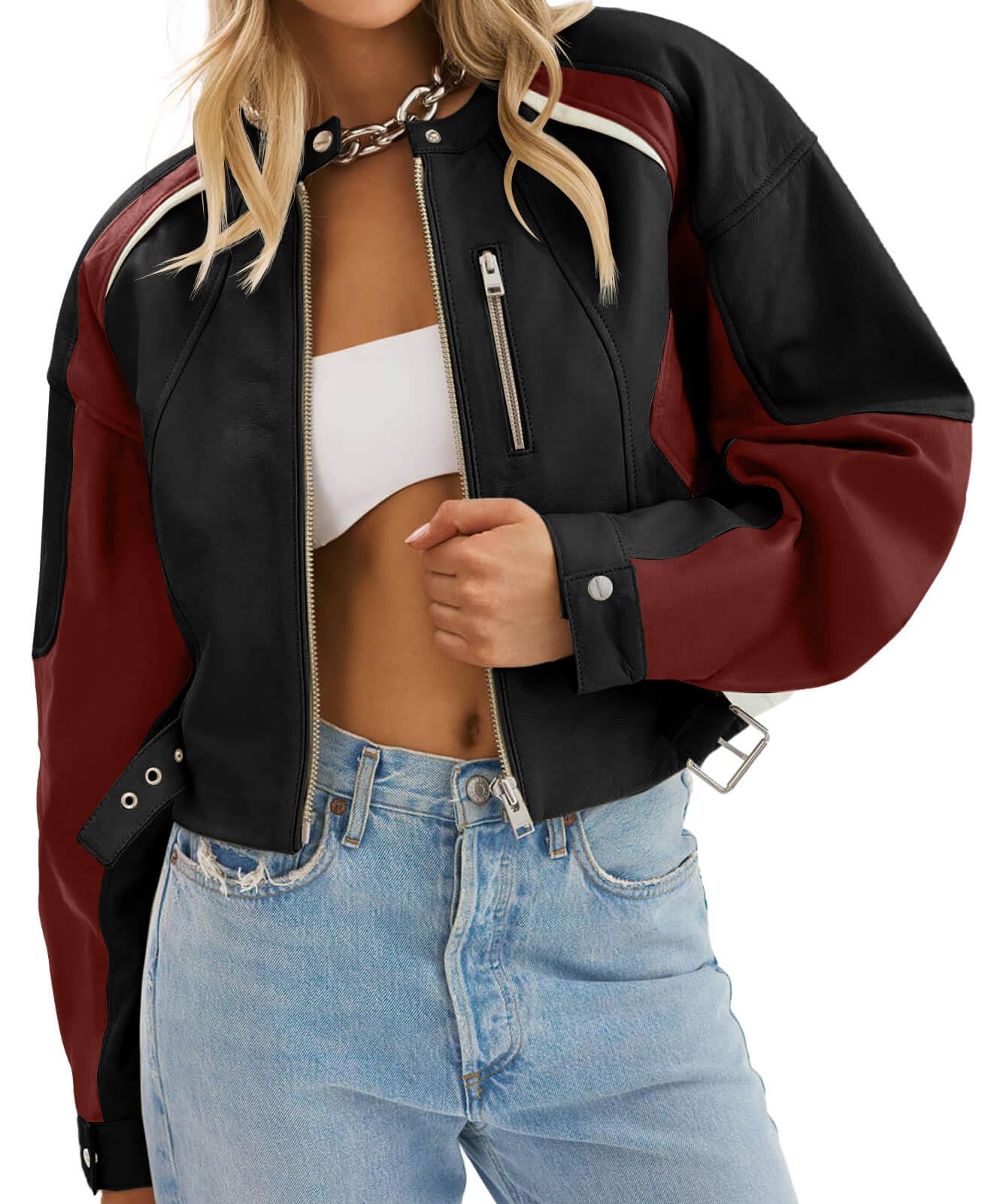 EBXN Womens Faux Leather Bomber Jackets