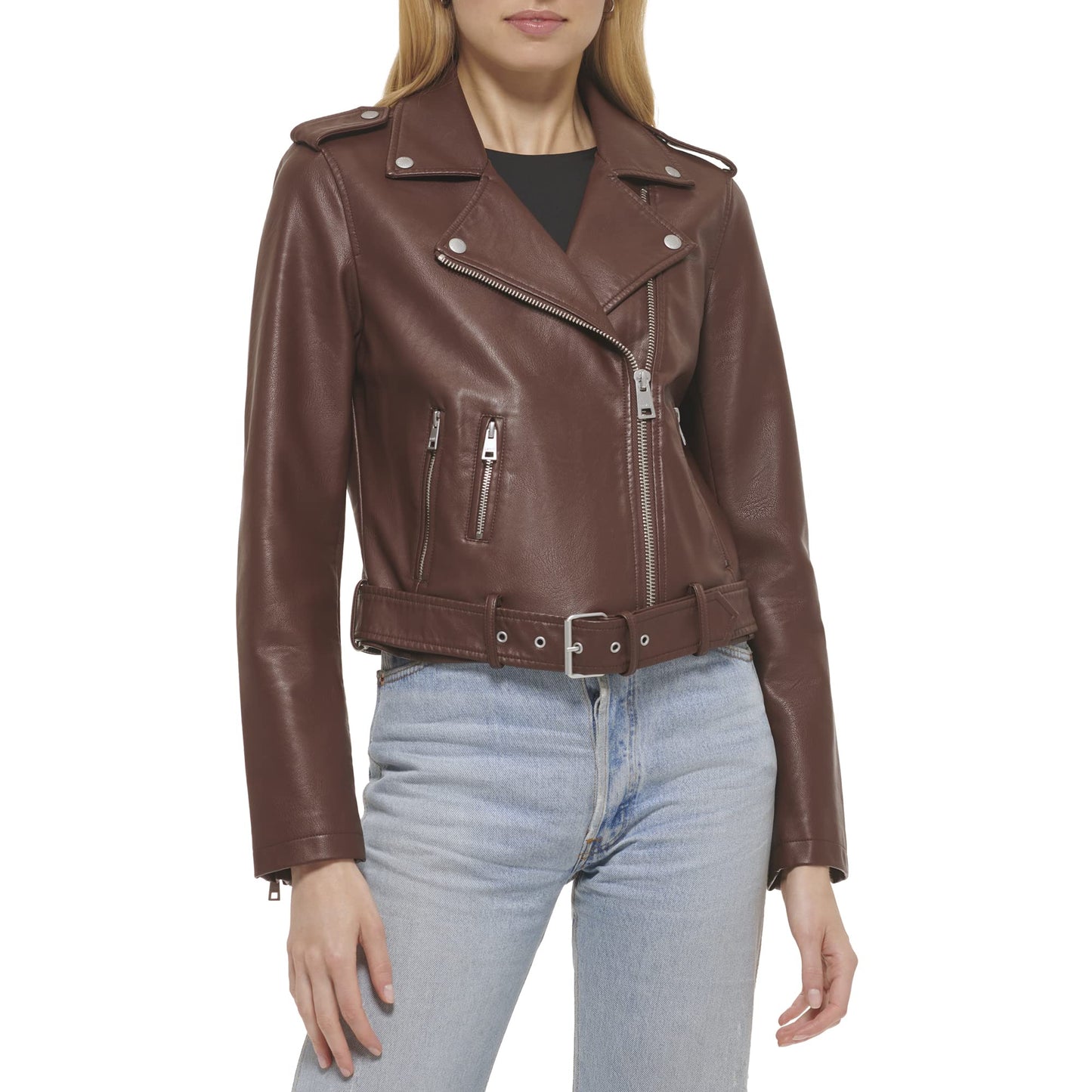 EBXN Women's Belted Faux Leather