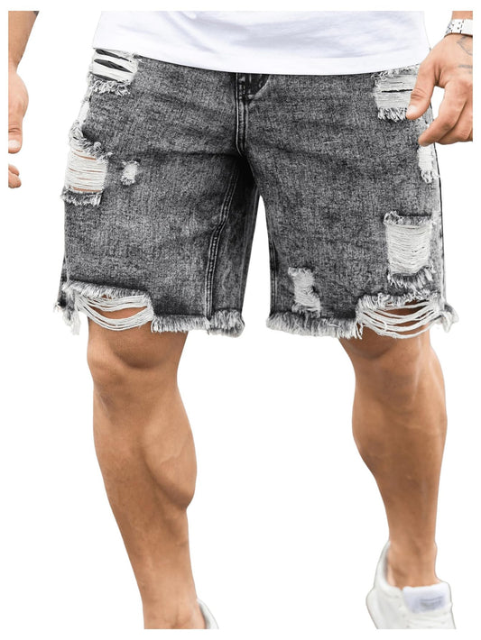 Men's Ripped Raw Hem Denim Shorts