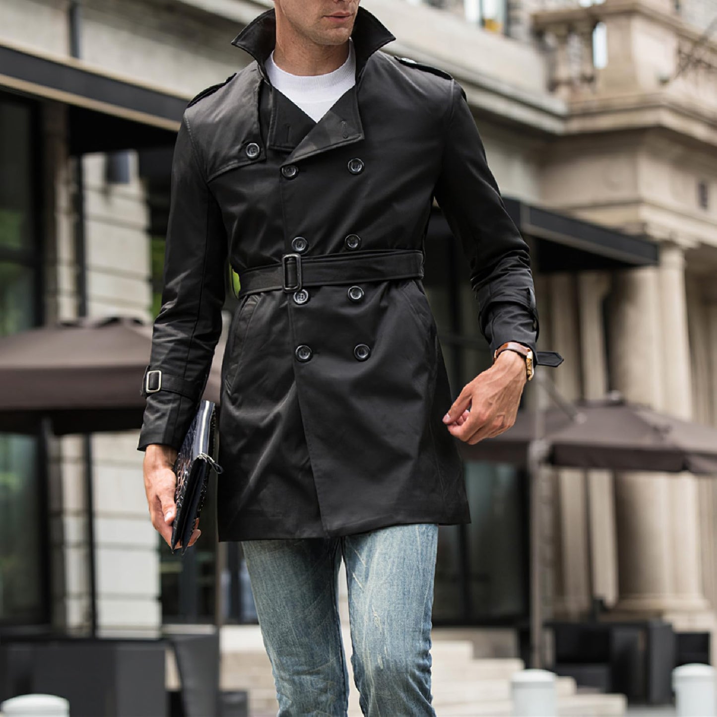 eBexxin - Men's Double Breasted Windbreaker Coat