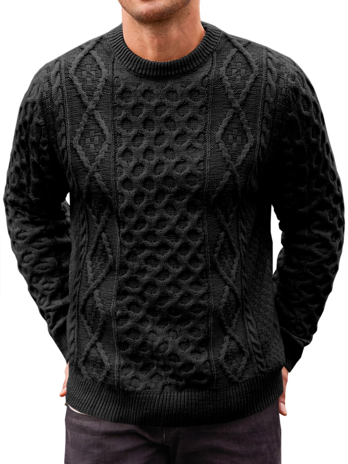 EBXN Mens Cable Knitted Pullover Sweater