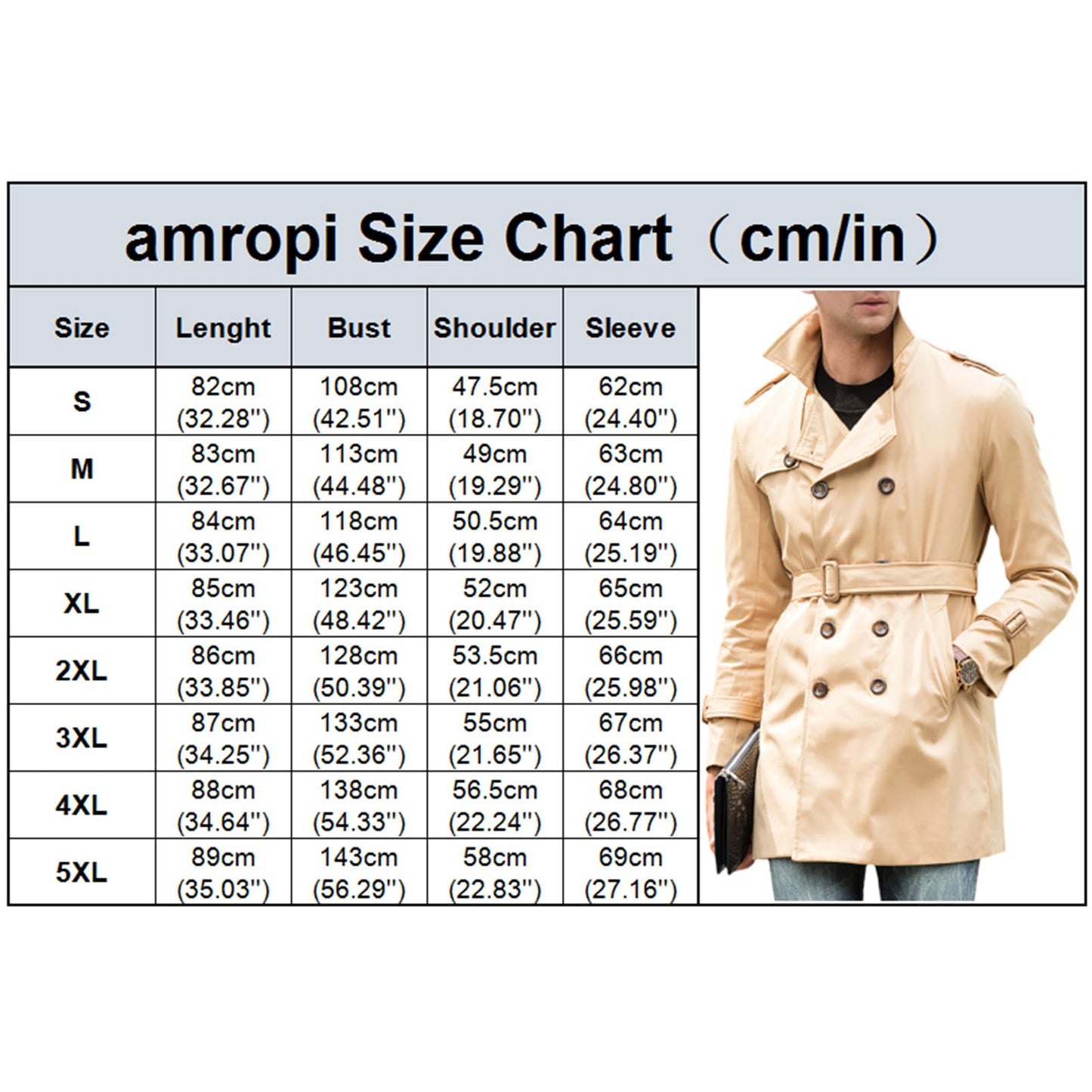 eBexxin - Men's Double Breasted Windbreaker Coat