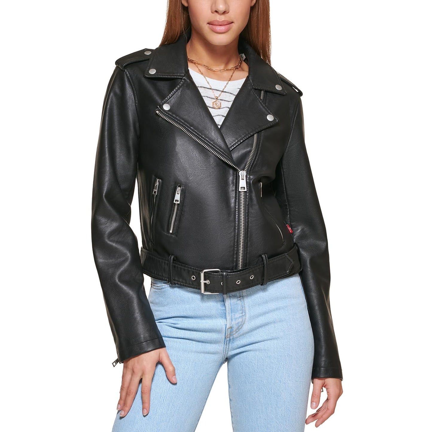 EBXN Women's Belted Faux Leather