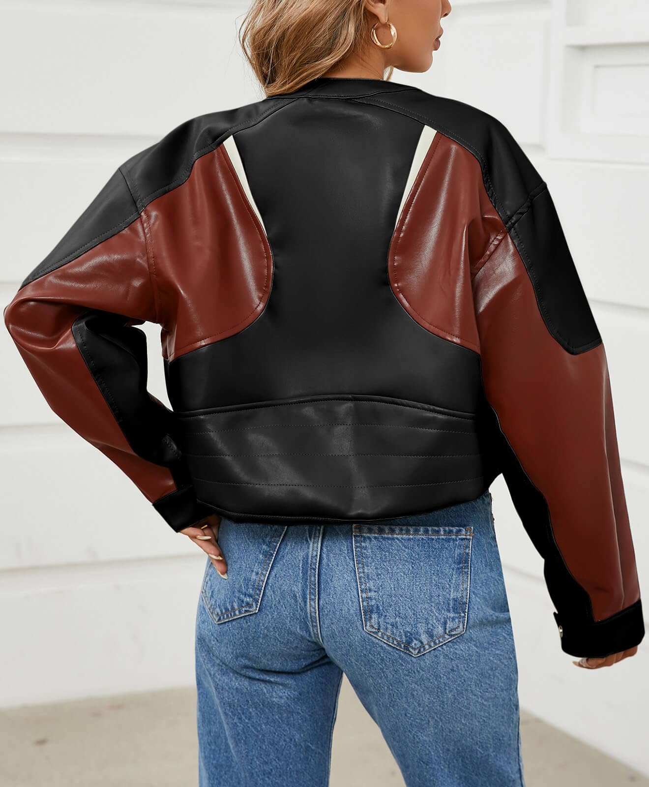 EBXN Womens Faux Leather Bomber Jackets