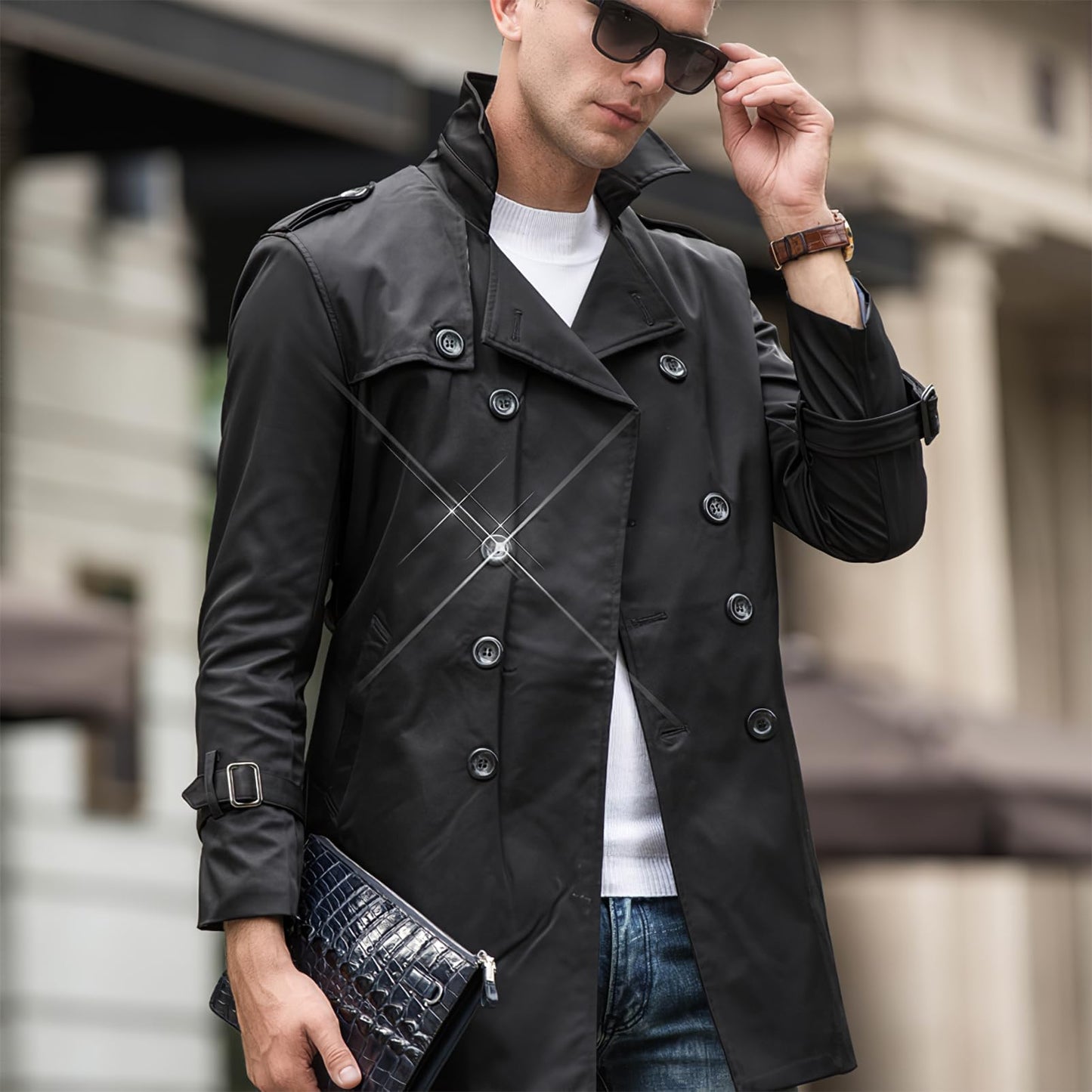 eBexxin - Men's Double Breasted Windbreaker Coat