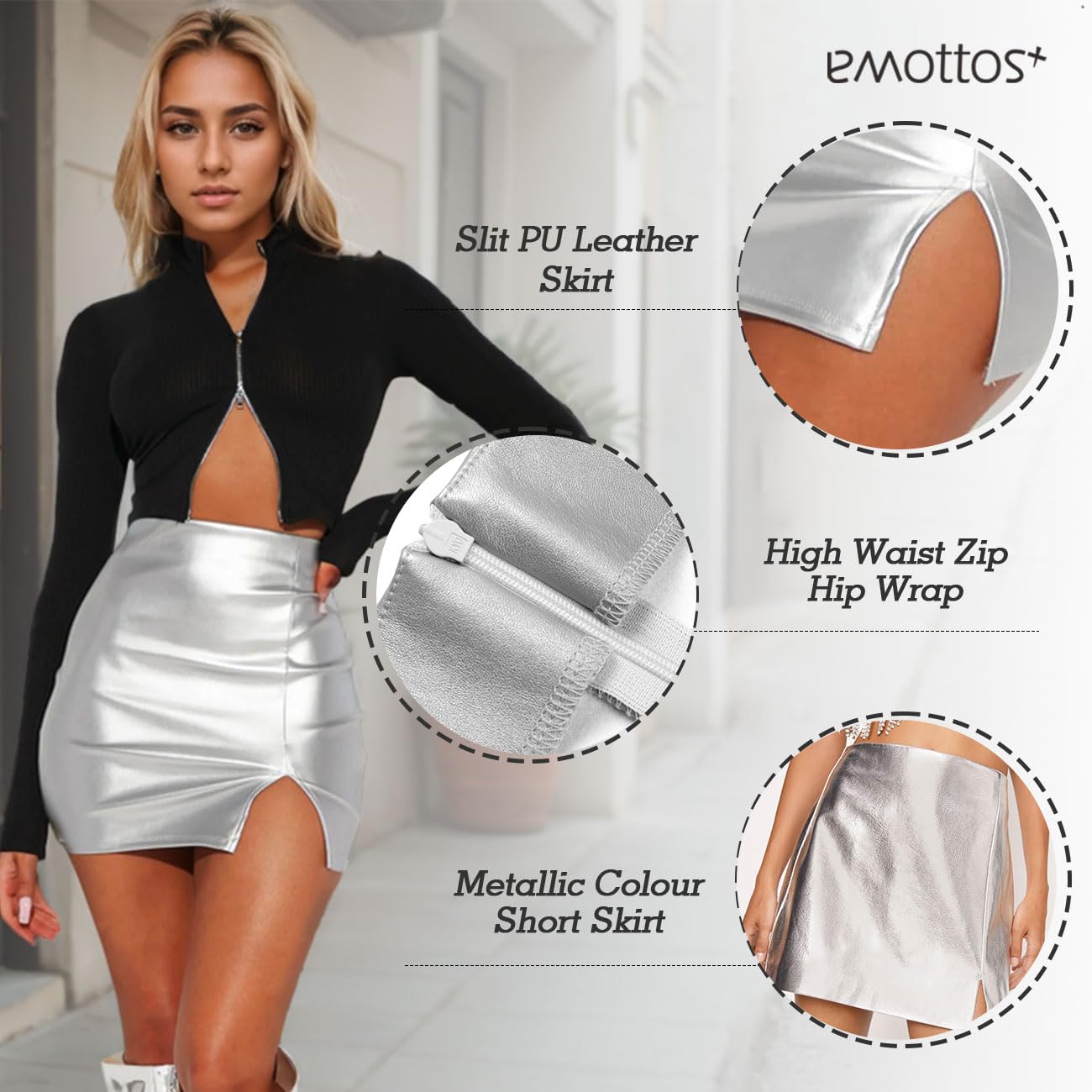 Falda Corta de Color Metalizado para Mujer