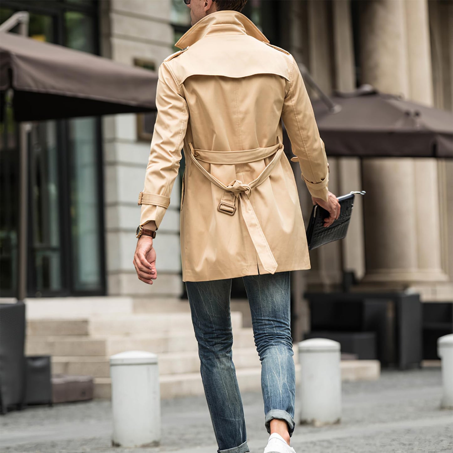 eBexxin - Men's Double Breasted Windbreaker Coat