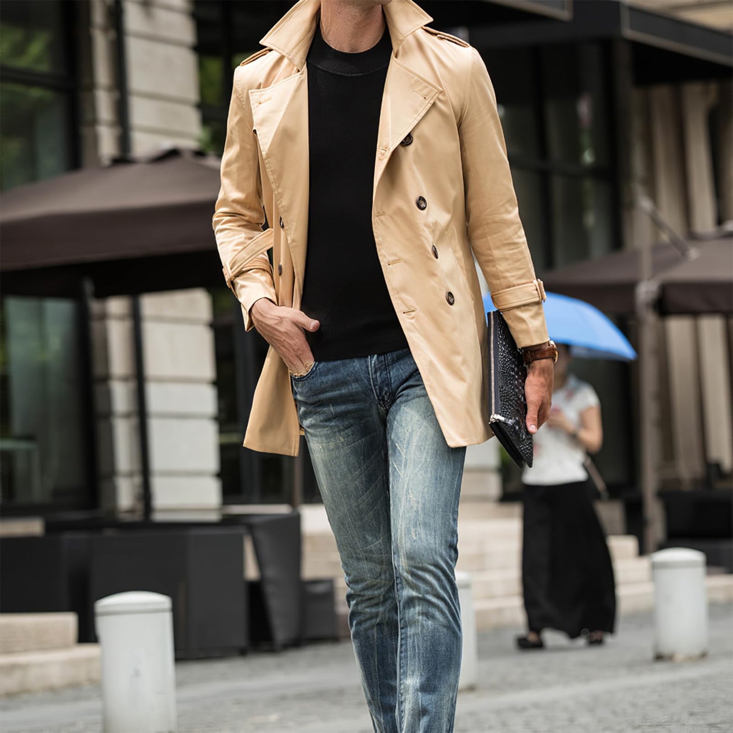 eBexxin - Men's Double Breasted Windbreaker Coat