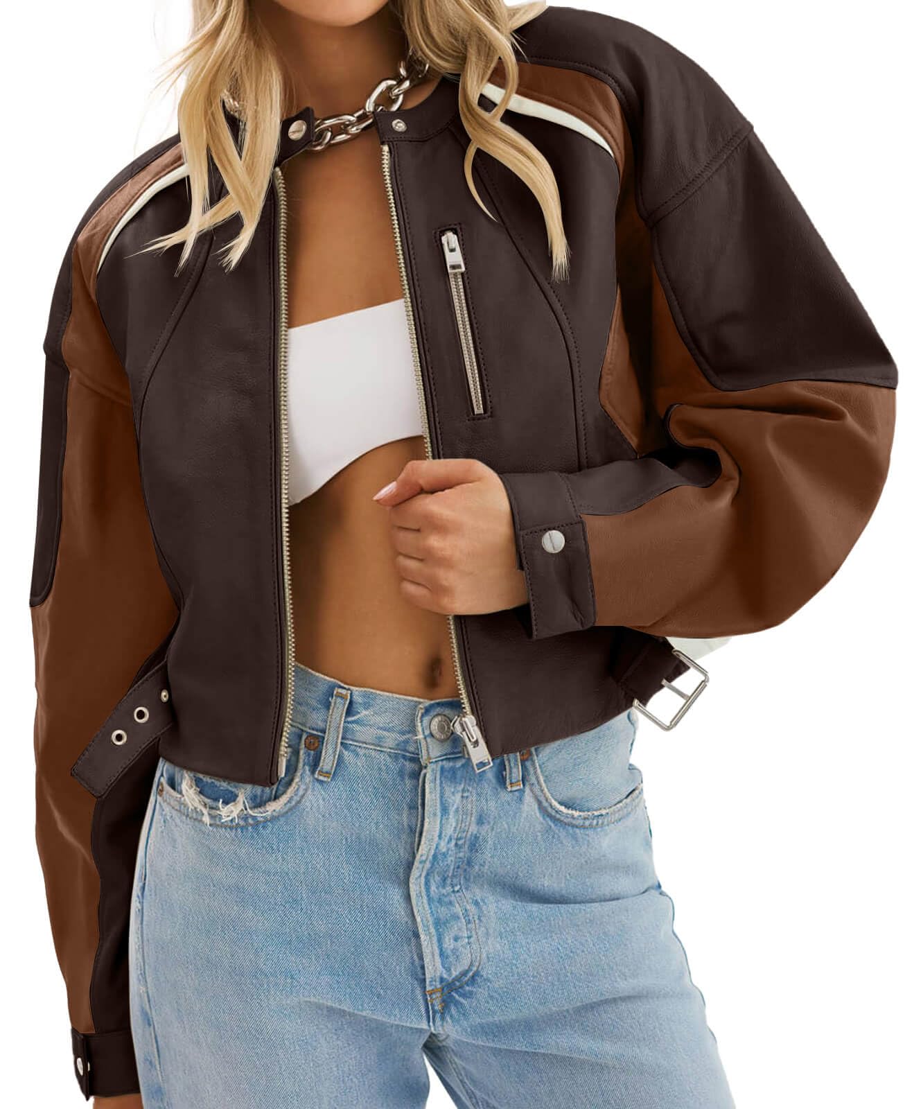 EBXN Womens Faux Leather Bomber Jackets