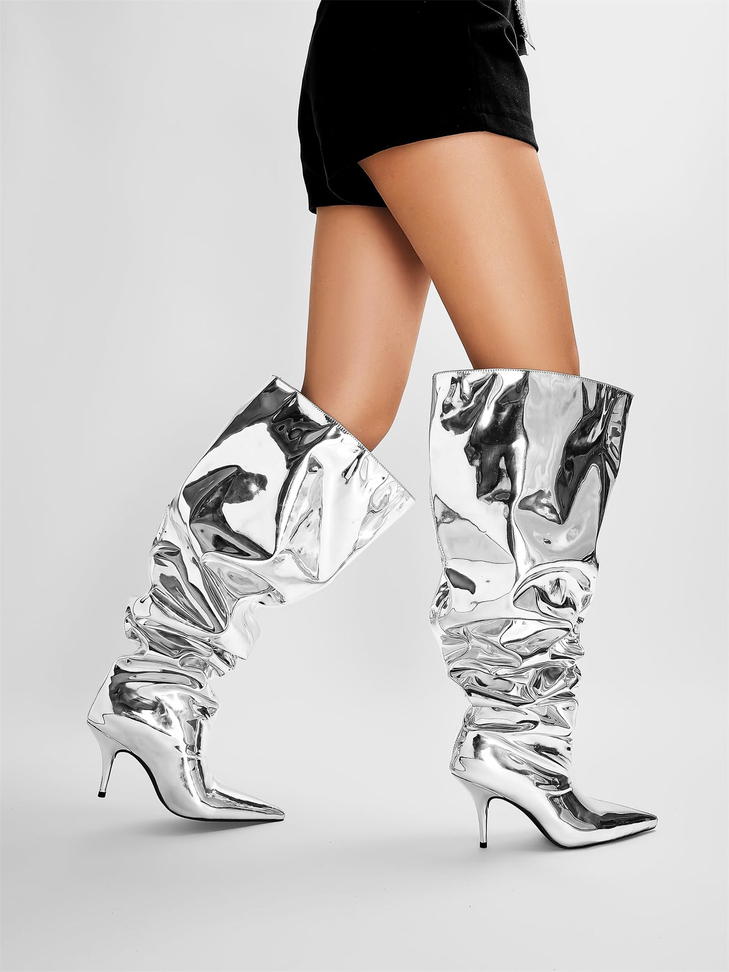 EBXN Women's Wide Calf Thigh Knee High Heel Boots