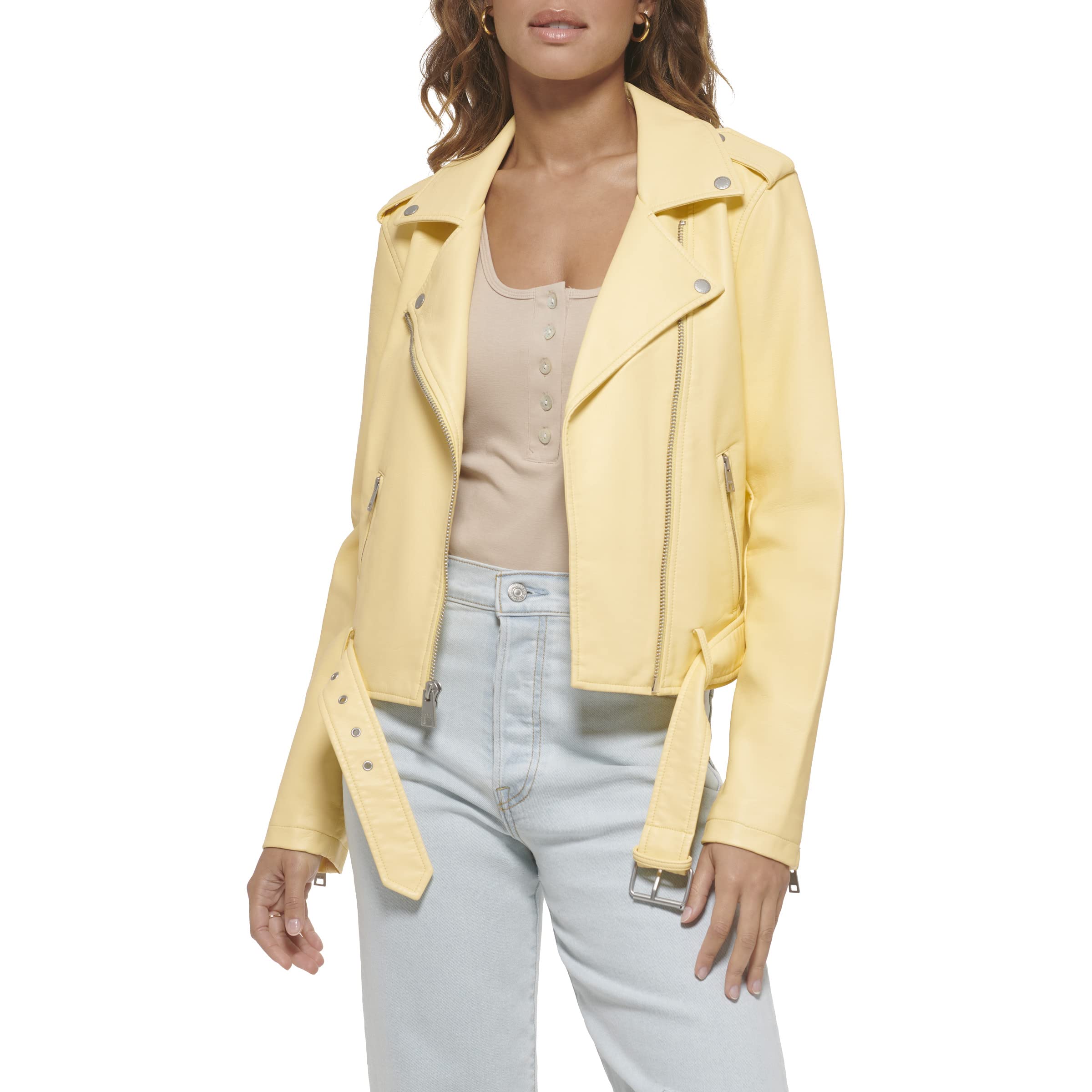 EBXN Women's Belted Faux Leather