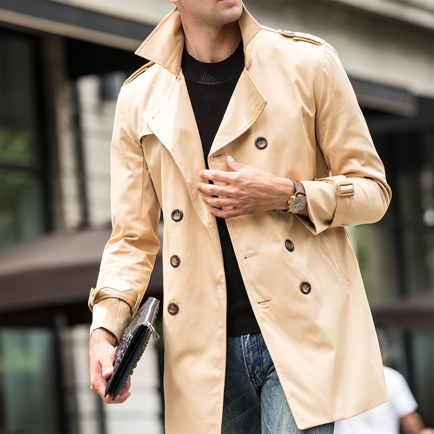 eBexxin - Men's Double Breasted Windbreaker Coat