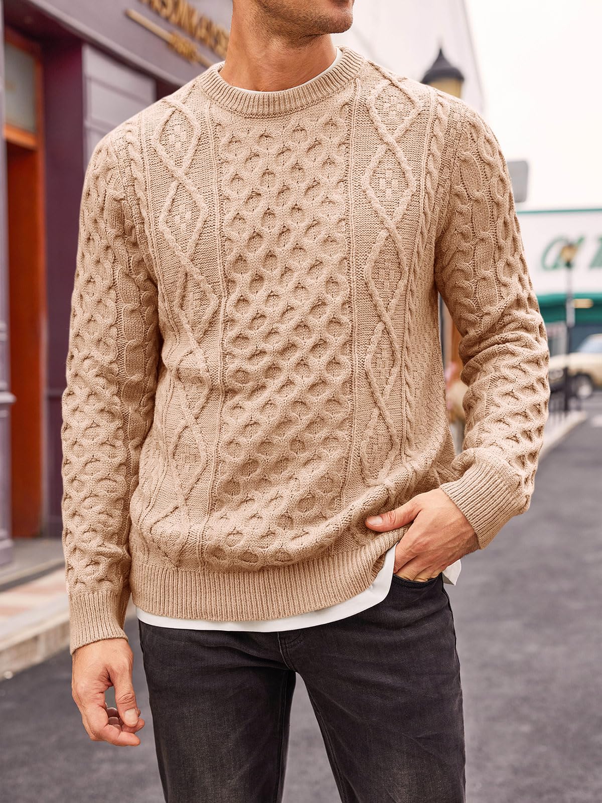 EBXN Mens Cable Knitted Pullover Sweater