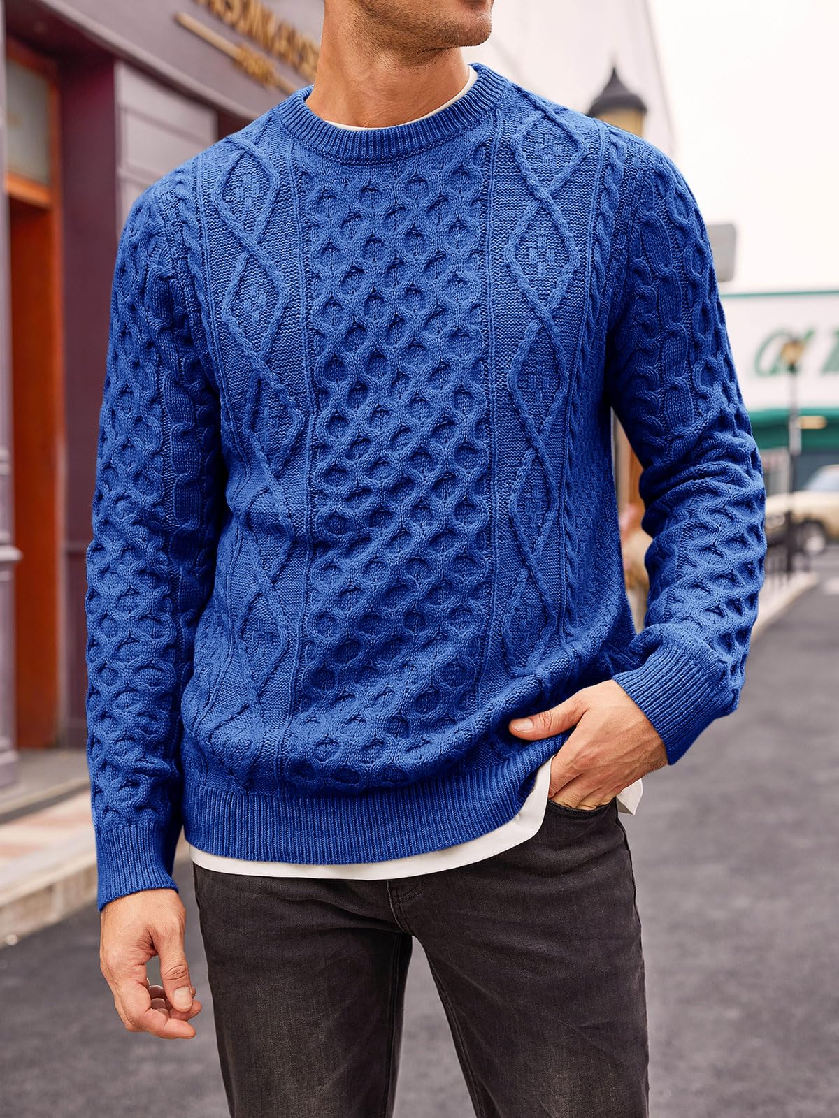 EBXN Mens Cable Knitted Pullover Sweater