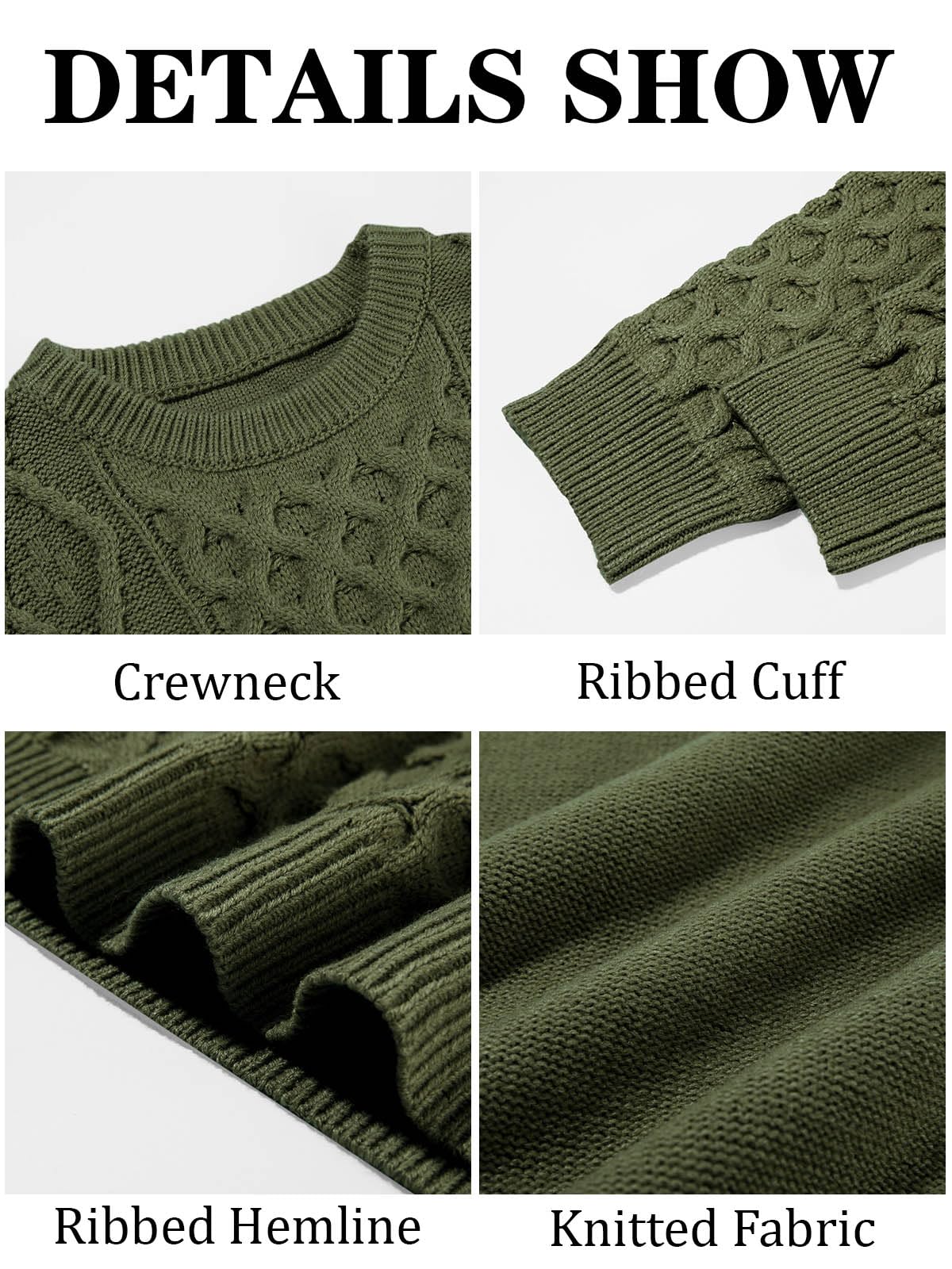 EBXN Mens Cable Knitted Pullover Sweater