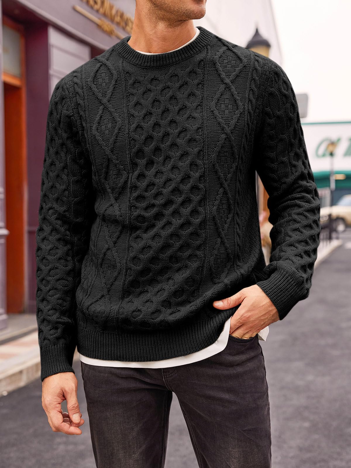 EBXN Mens Cable Knitted Pullover Sweater