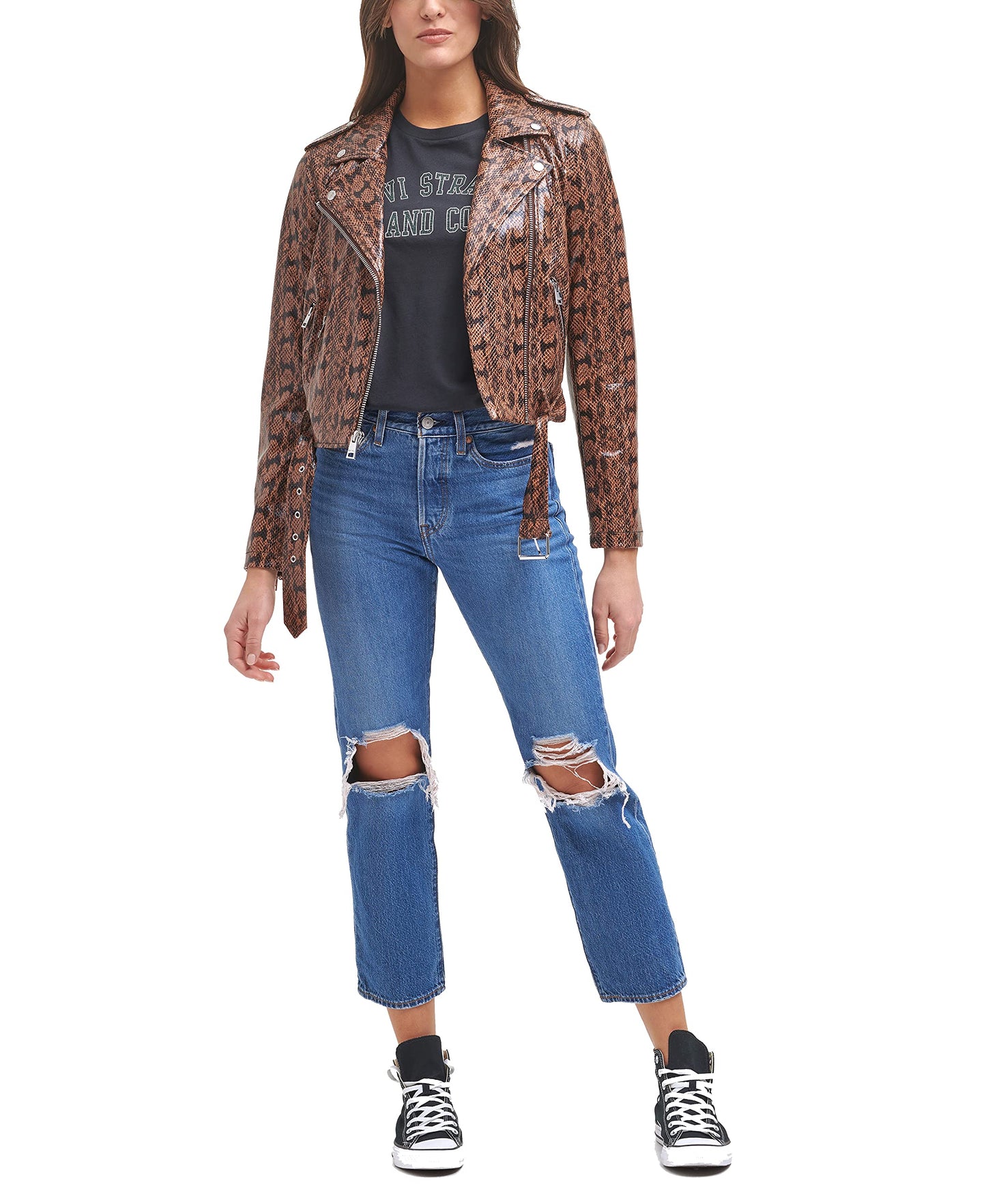 EBXN Women's Belted Faux Leather