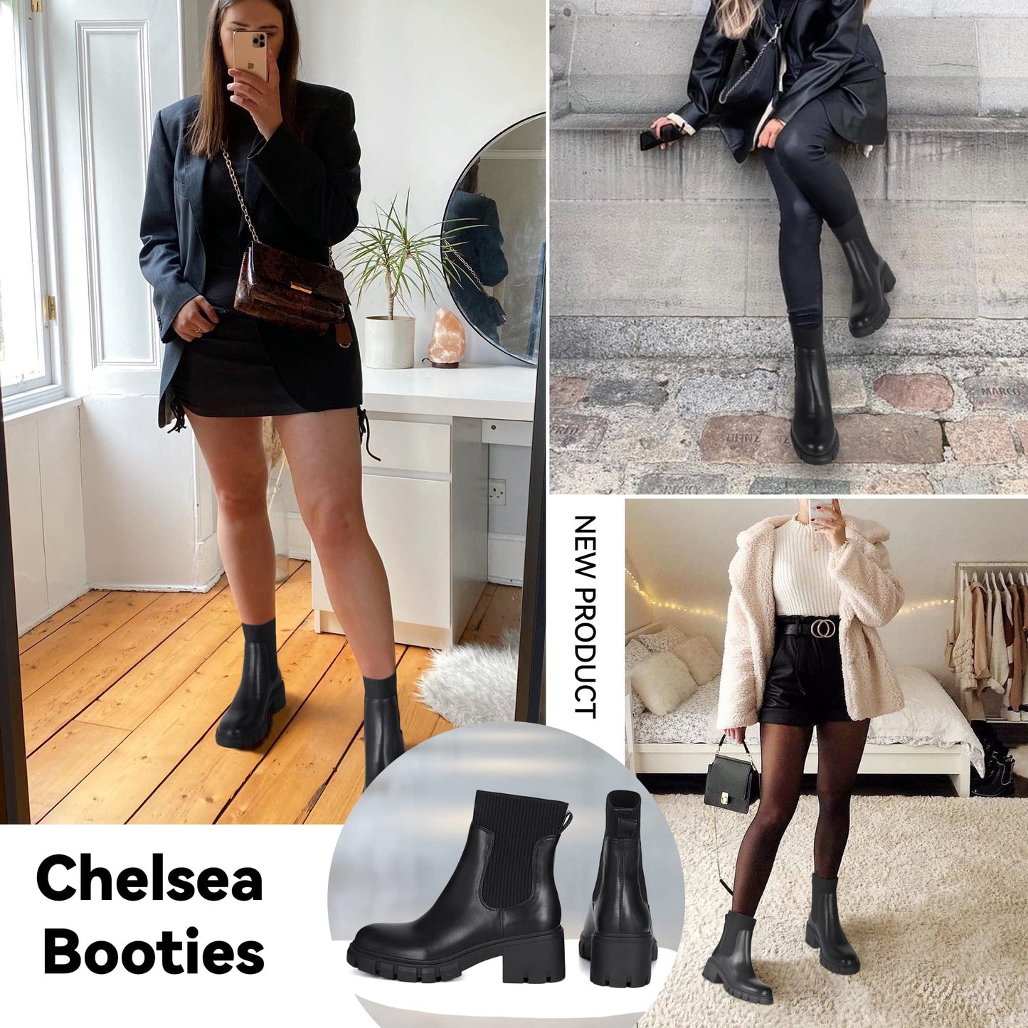 EBXN Women's Chelsea Boots Fashion Slip