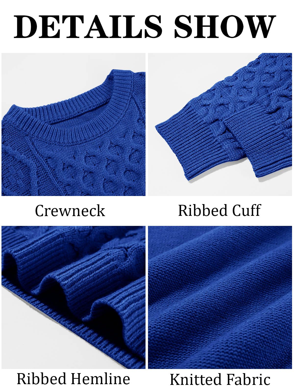 EBXN Mens Cable Knitted Pullover Sweater