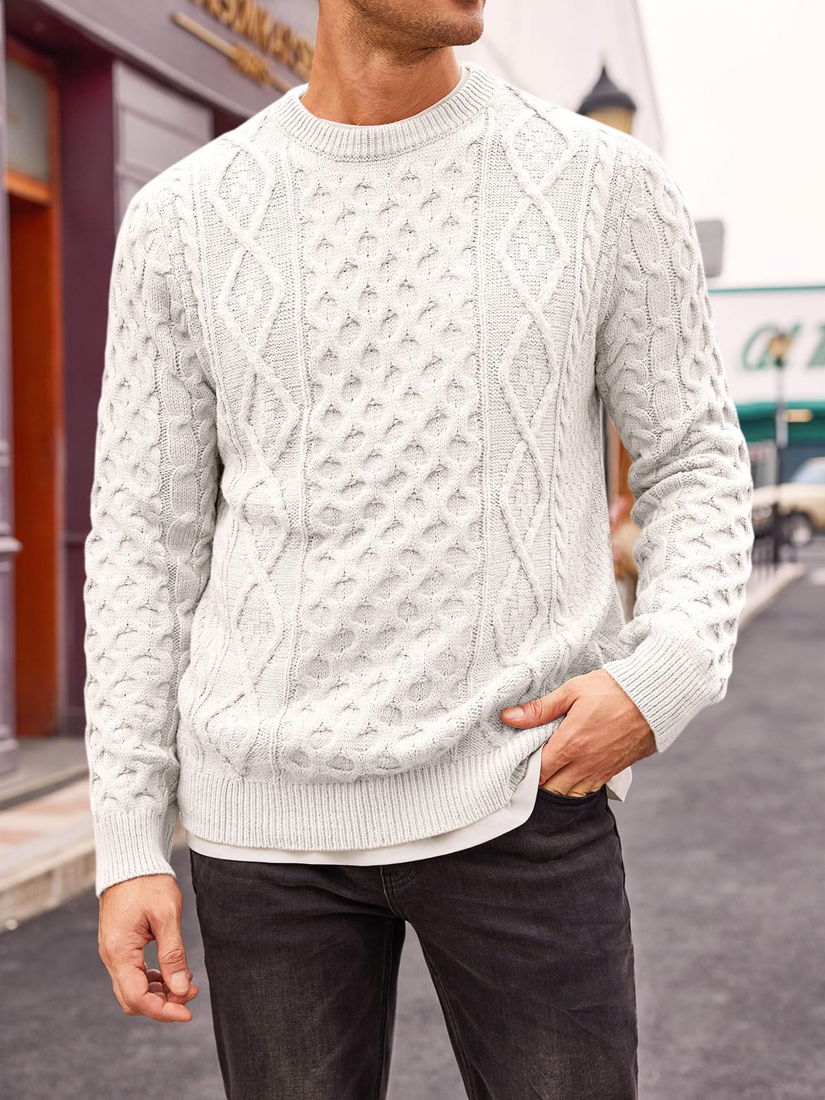 EBXN Mens Cable Knitted Pullover Sweater