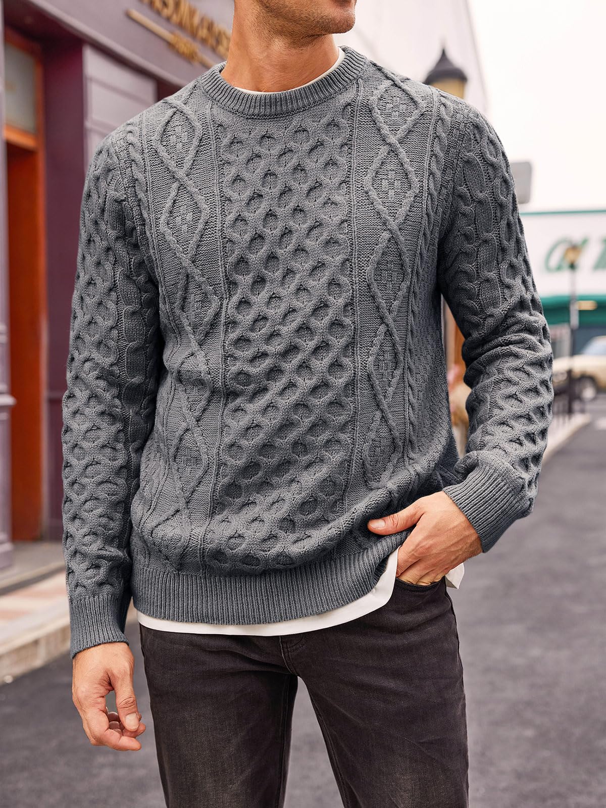 EBXN Mens Cable Knitted Pullover Sweater