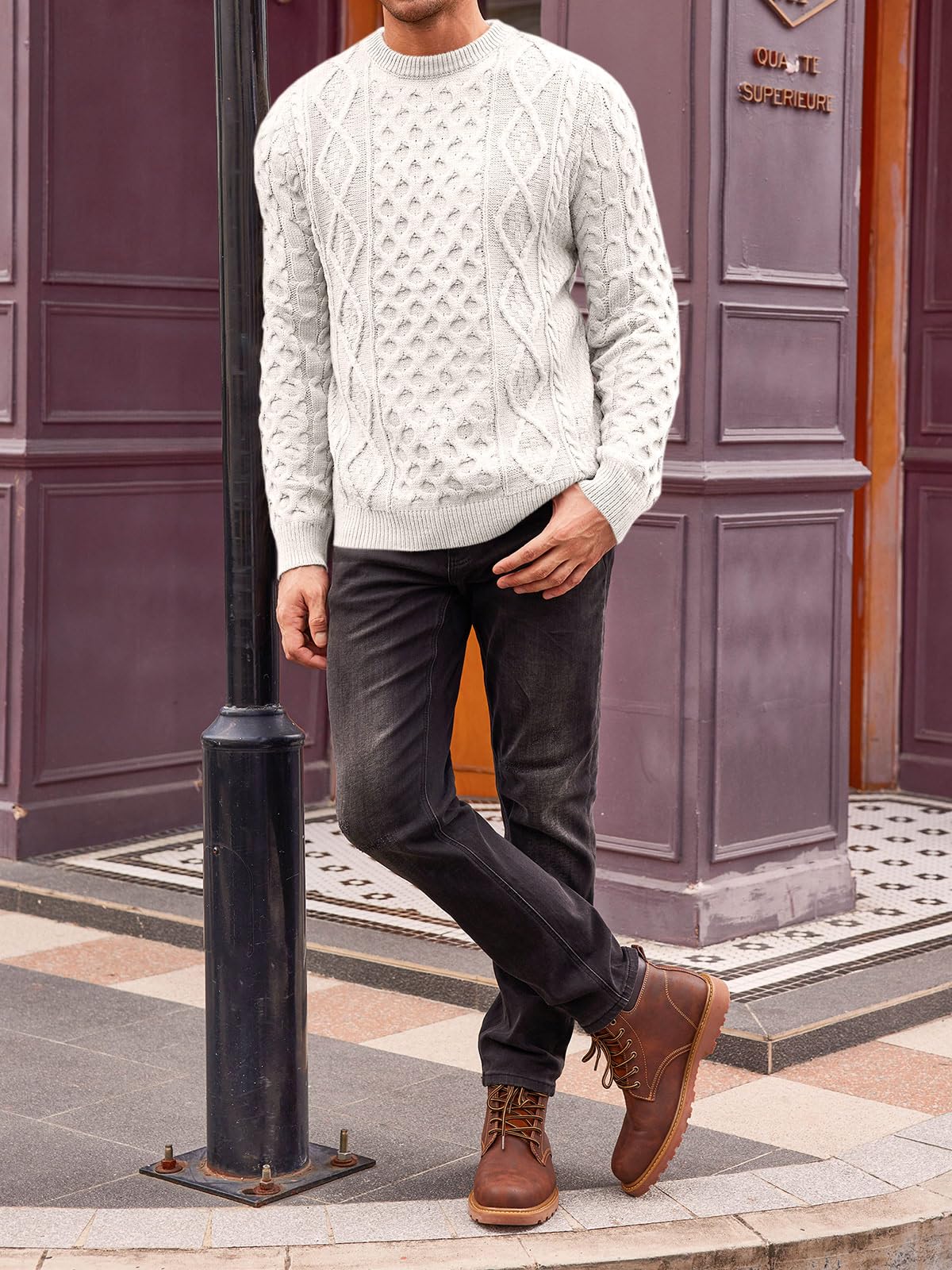 EBXN Mens Cable Knitted Pullover Sweater