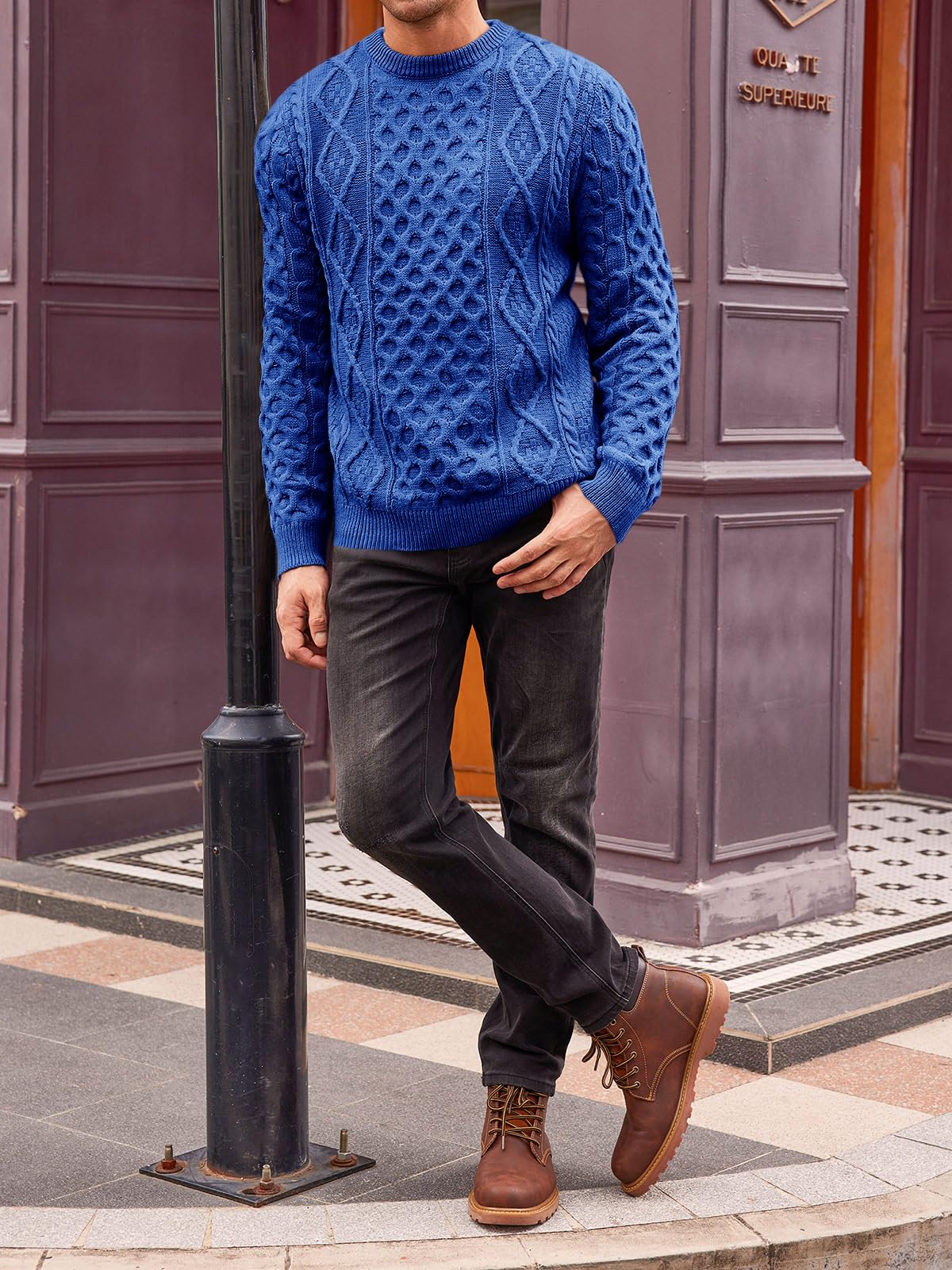 EBXN Mens Cable Knitted Pullover Sweater