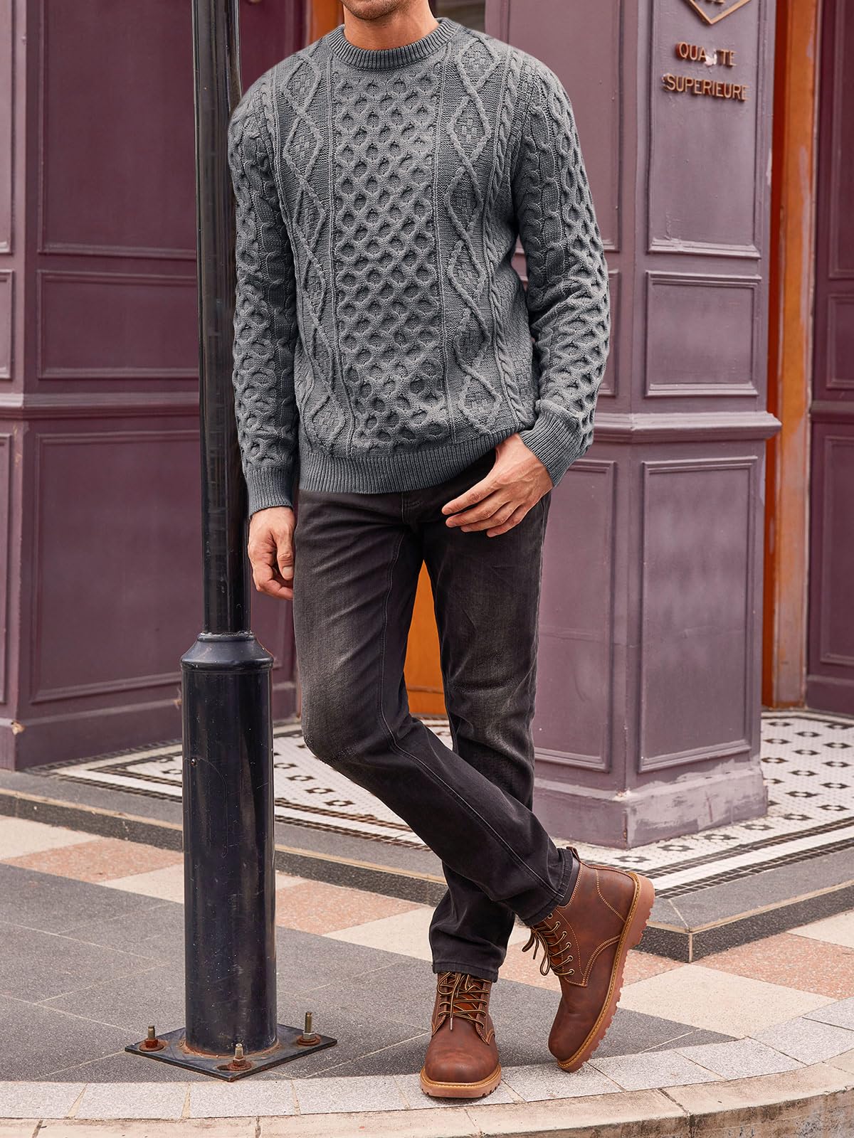 EBXN Mens Cable Knitted Pullover Sweater