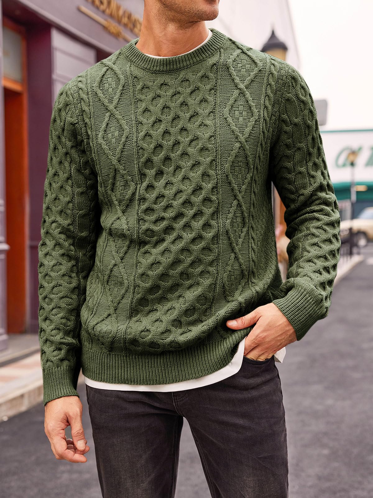 EBXN Mens Cable Knitted Pullover Sweater