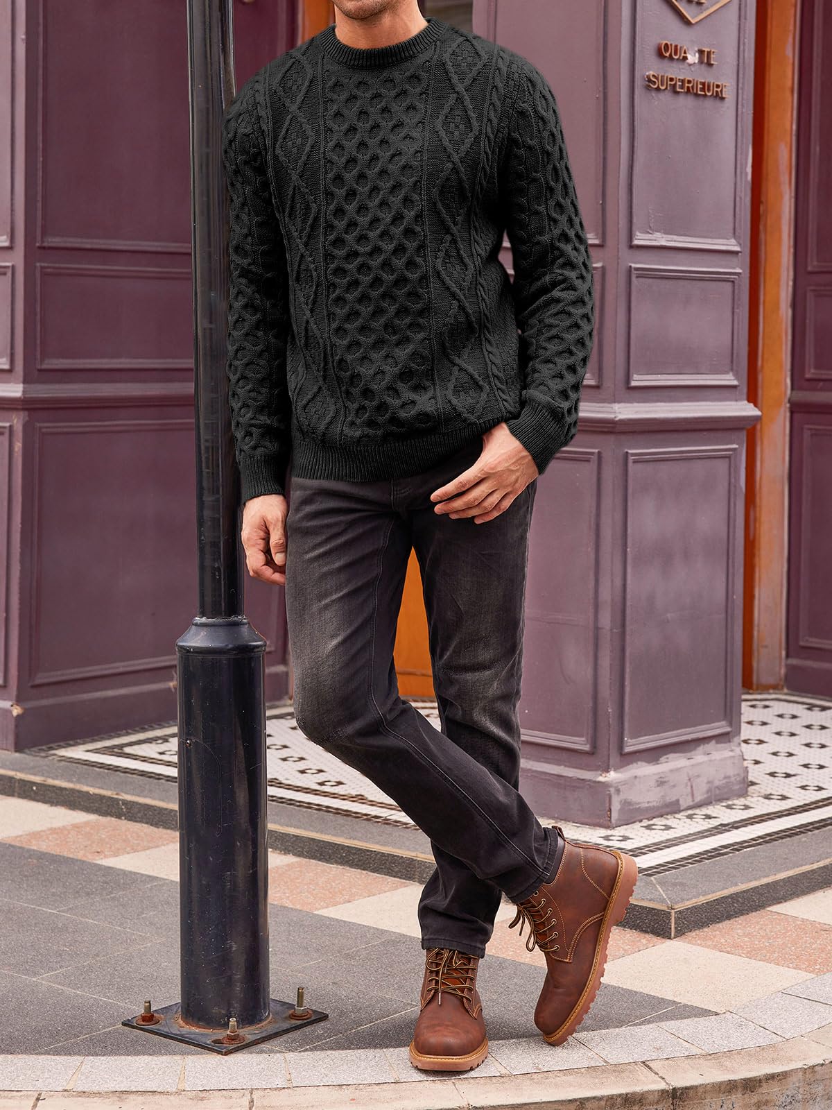 EBXN Mens Cable Knitted Pullover Sweater