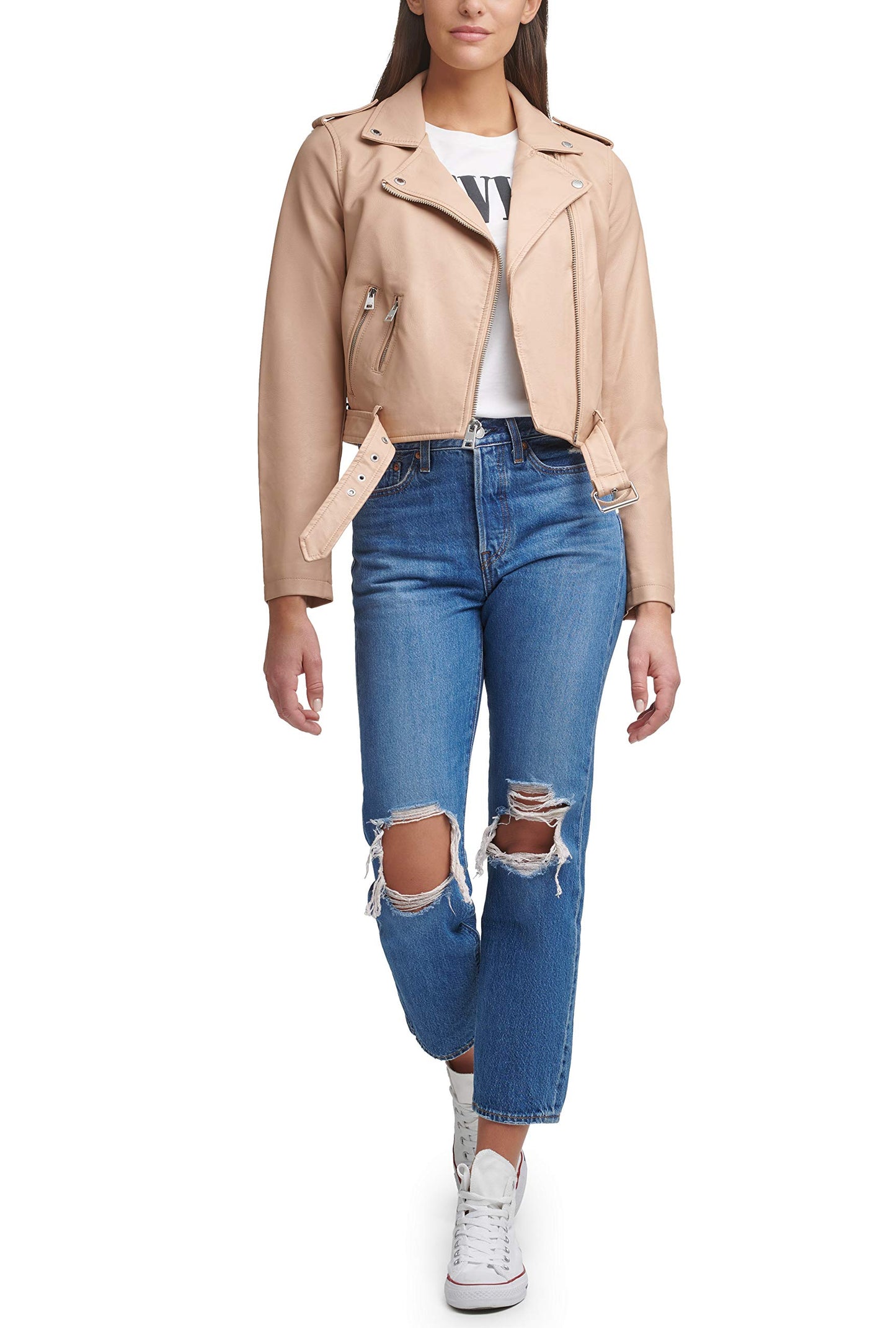 EBXN Women's Belted Faux Leather