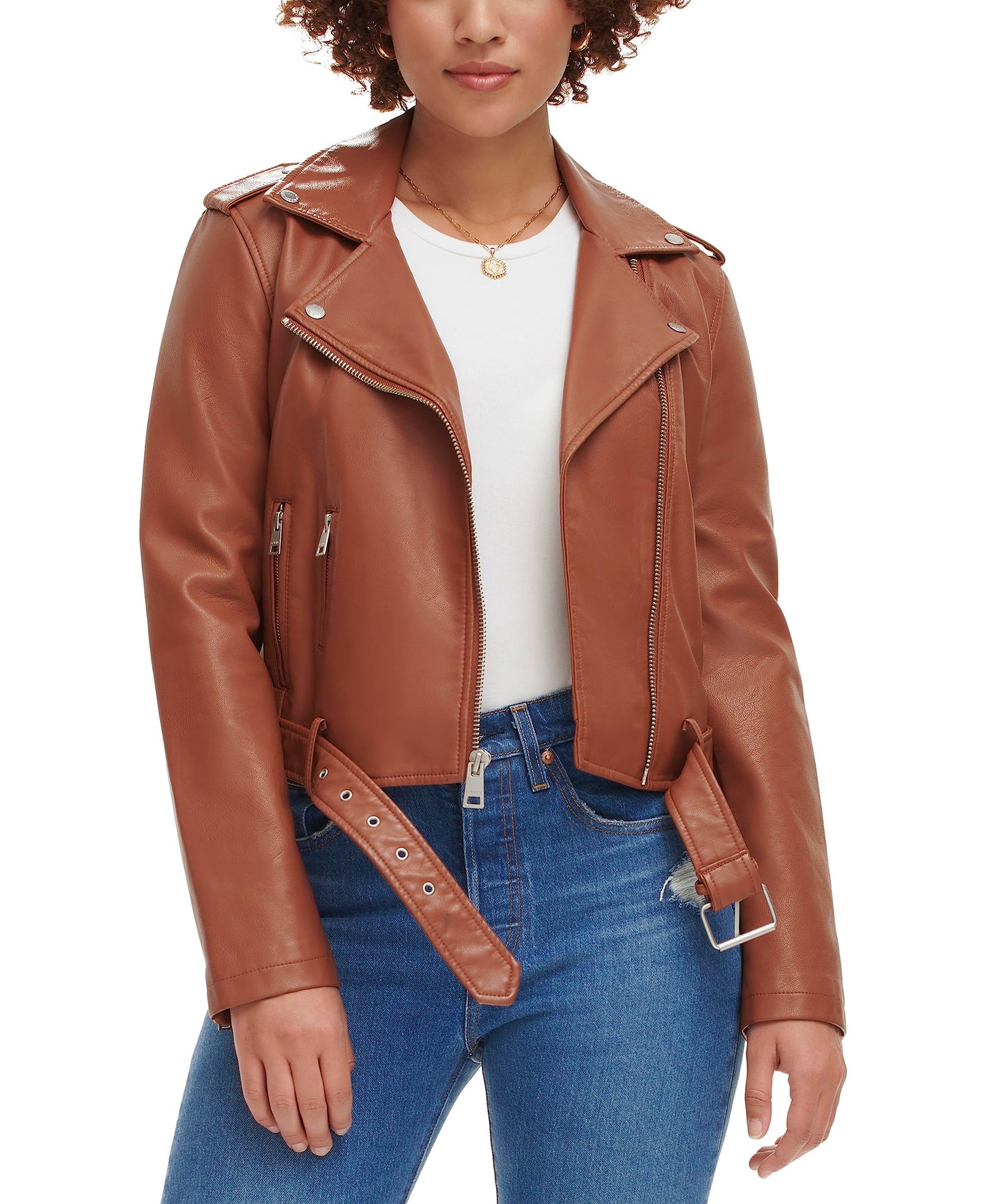 EBXN Women's Belted Faux Leather