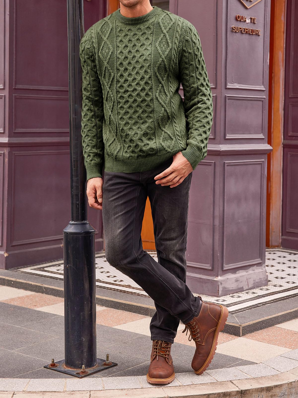 EBXN Mens Cable Knitted Pullover Sweater