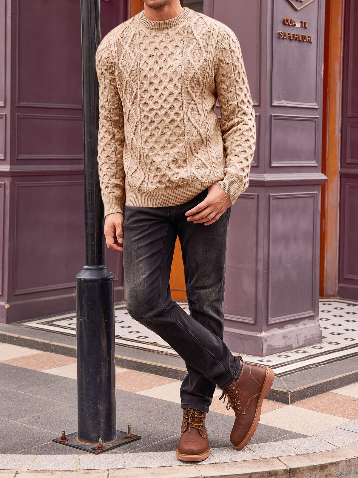 EBXN Mens Cable Knitted Pullover Sweater