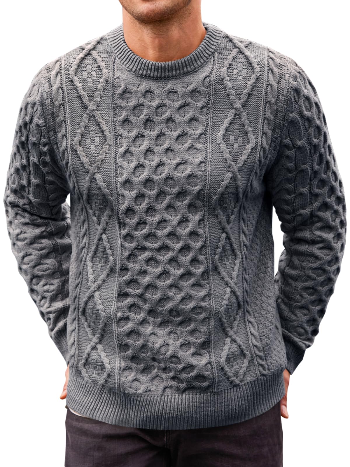 EBXN Mens Cable Knitted Pullover Sweater