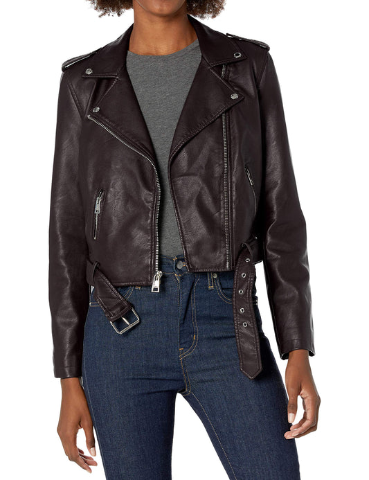 EBXN Women's Belted Faux Leather