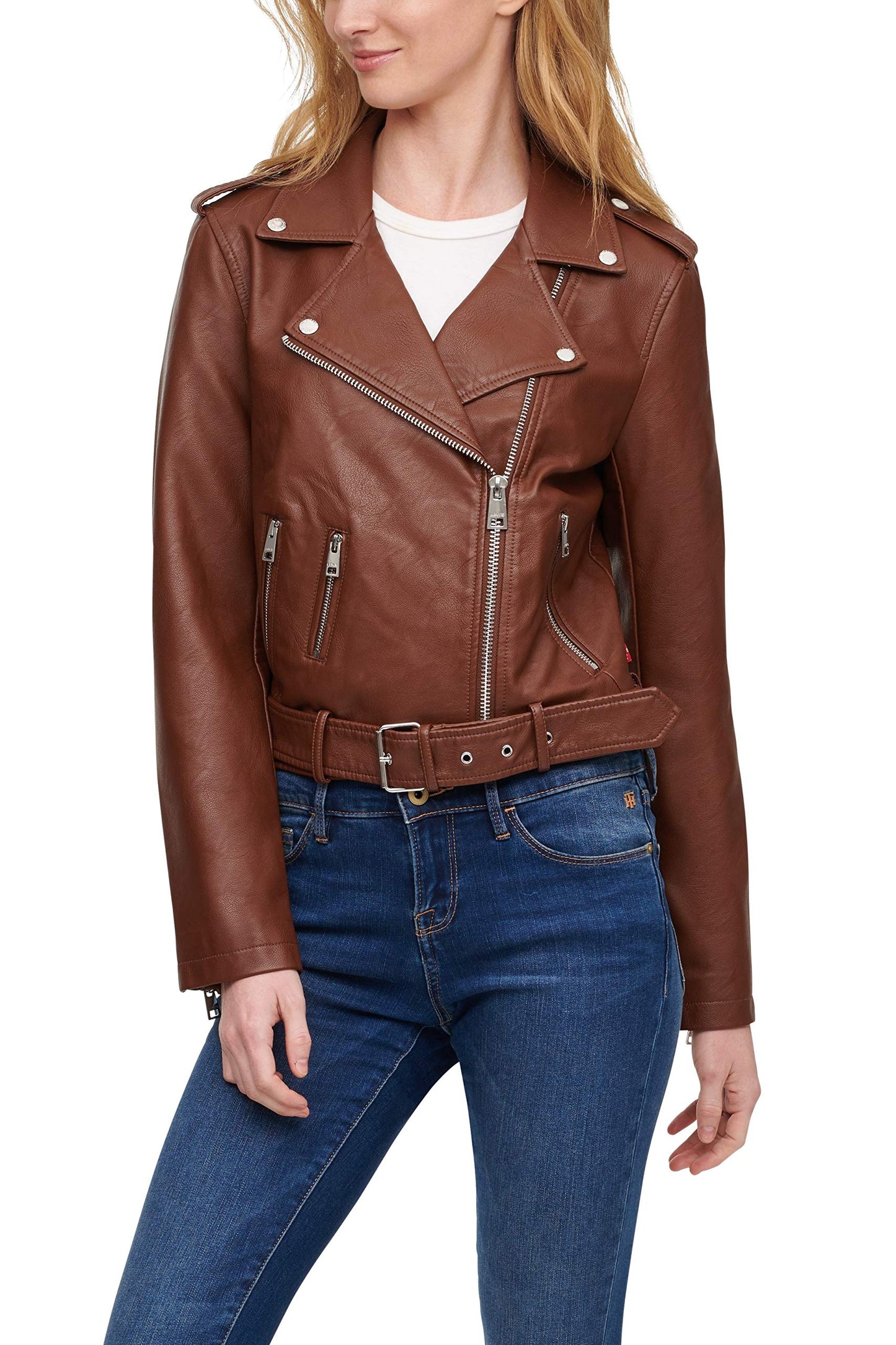 EBXN Women's Belted Faux Leather