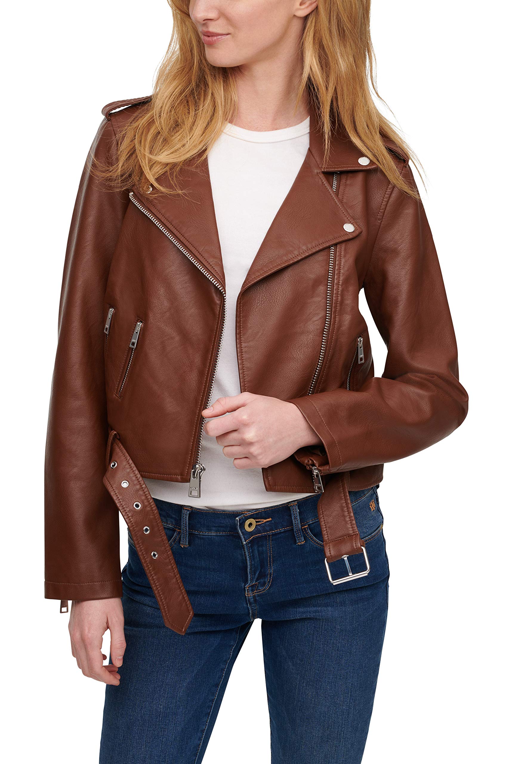 EBXN Women's Belted Faux Leather