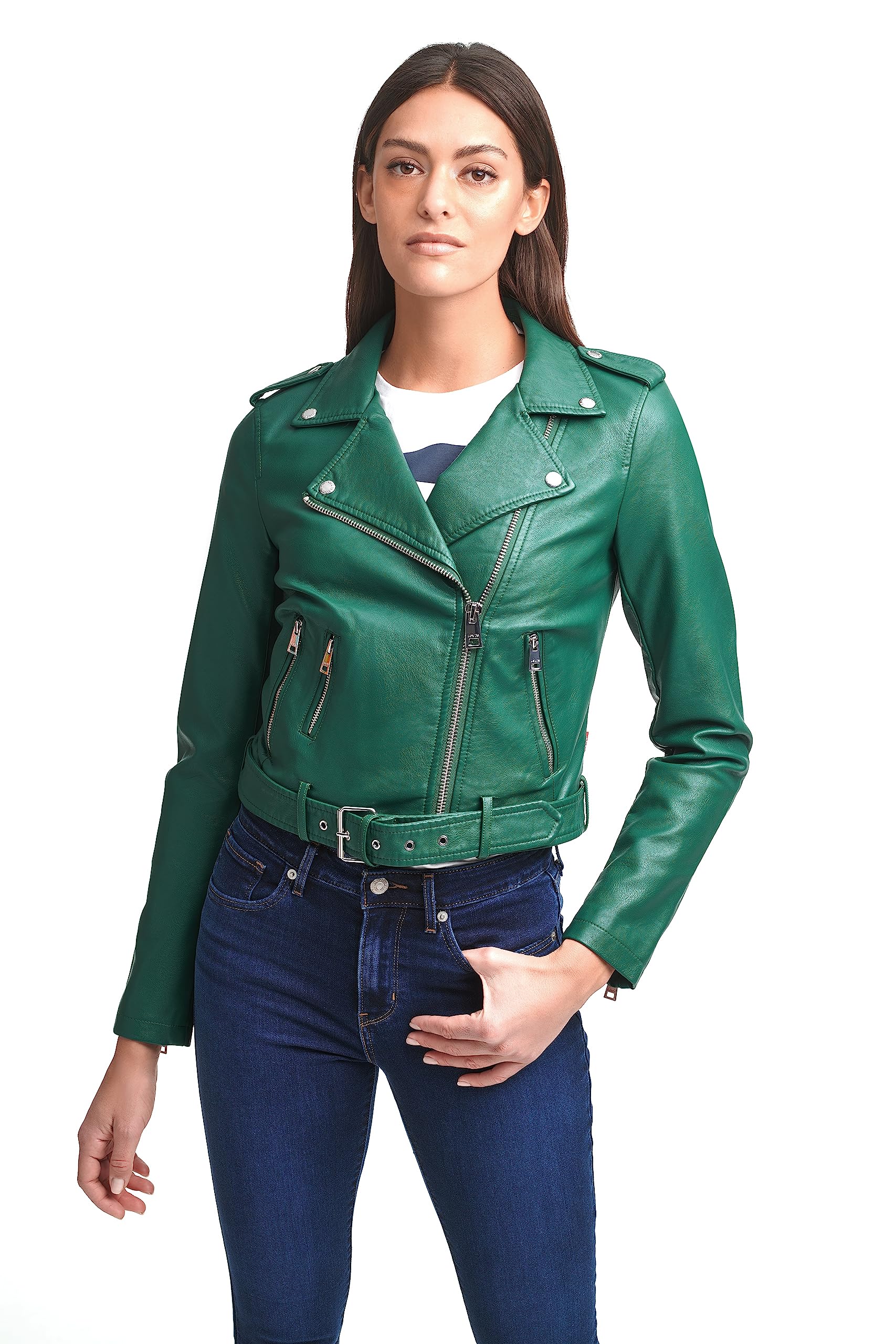 EBXN Women's Belted Faux Leather