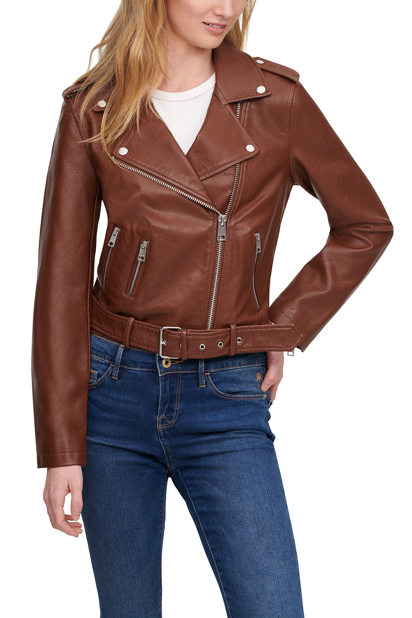 EBXN Women's Belted Faux Leather