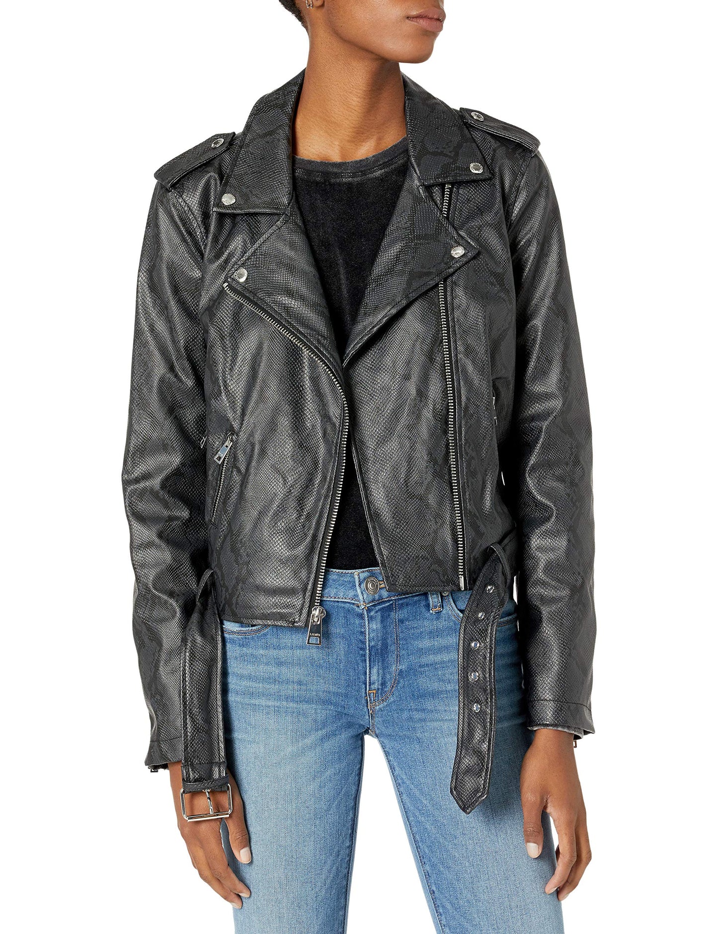 EBXN Women's Belted Faux Leather